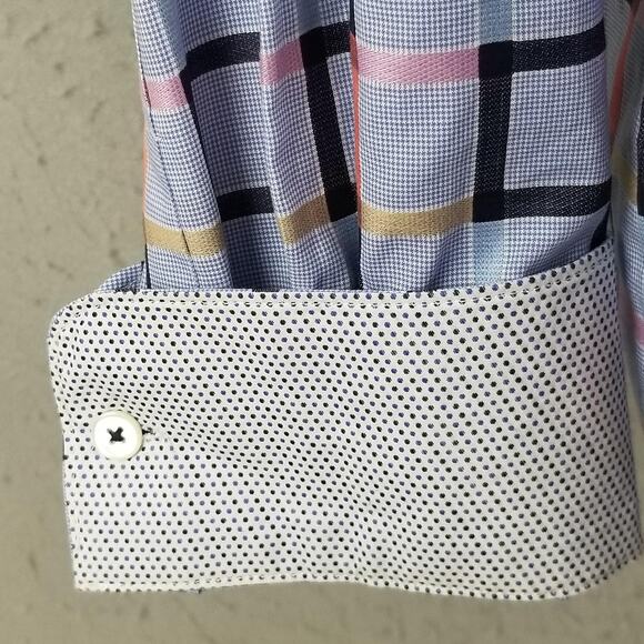Bugatchi Uomo Shirt Mens Large Blue Multicolor Plaid Classic Fit Contrast Cuff - Picture 5 of 13